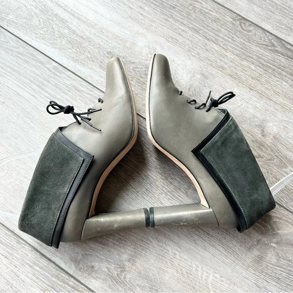 Audley London Smooth Leather Suede Mixed Fold Down Lace Up Ankle Boots - Picture 10 of 16